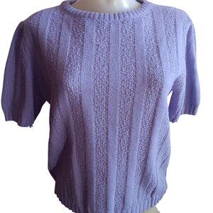 Vintage Women's Sweater Medium 1970's Lilac Short Sleeve Knitted T-shirt Purple
